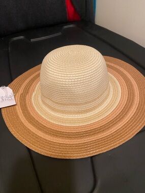 Time and Tru Braided Sun Hat in Cream and Brown Ombre